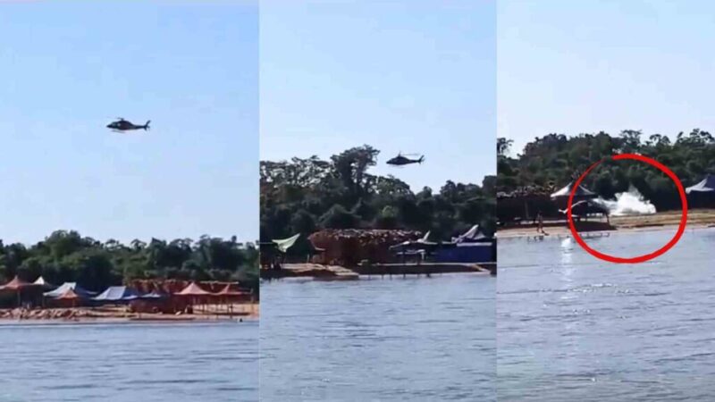 Helicóptero faz pouso forçado no Rio Araguaia em Goiás, após perder força