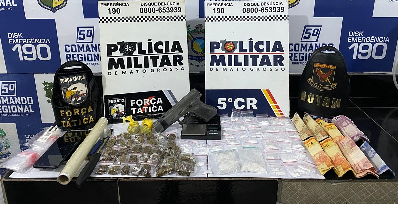 Integrante de organização criminosa é preso em flagrante pela PM com drogas e simulacro de arma de fogo