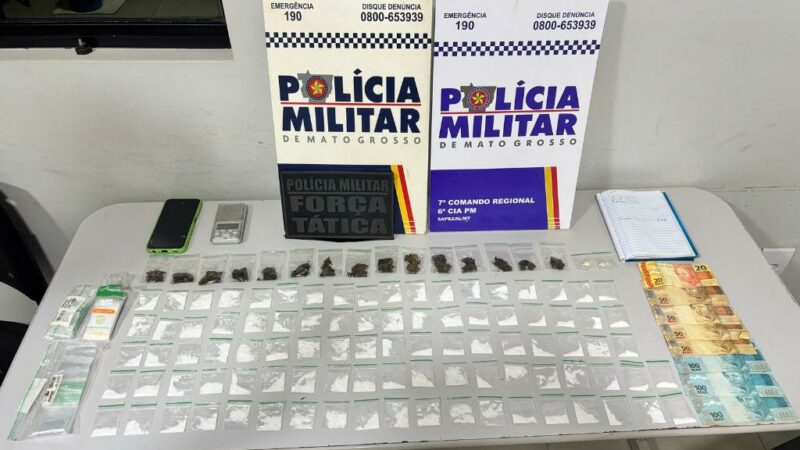 Força Tática prende membro de facção com 111 porções de drogas em Sapezal