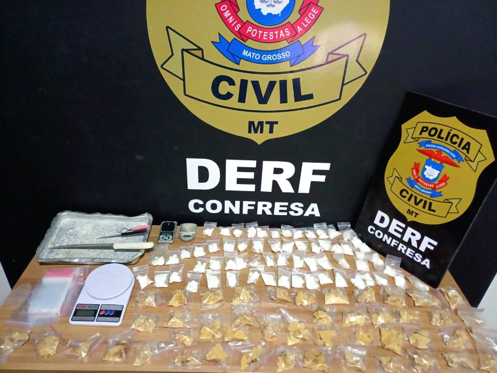 Polícia Civil apreende mais de 100 porções de crack e cocaína em distribuidora de drogas em Confresa