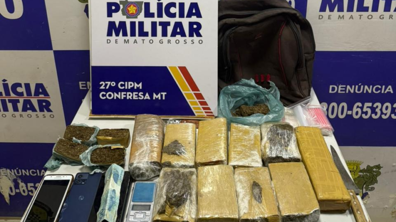PM apreende 10 tabletes de maconha e prende quatro faccionados em Confresa