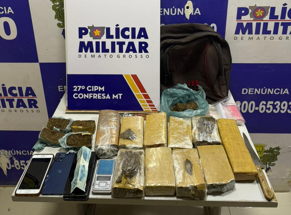 PM apreende 10 tabletes de maconha e prende quatro faccionados em Confresa